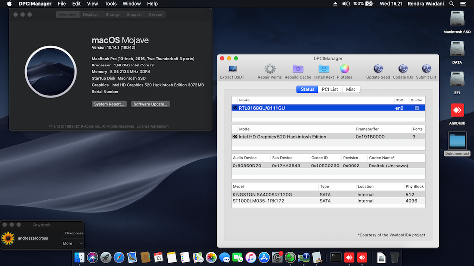 Success Hackintosh Mojave 10.14.3 Build 18D42 at Lenovo Idepad 320-14ISK